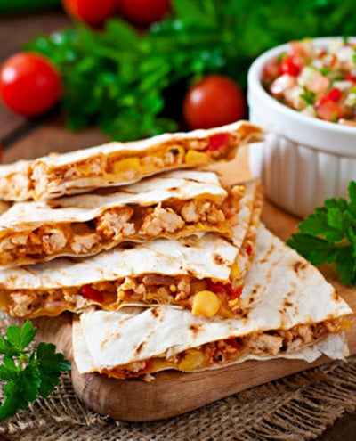 Mexican Multigrain Quesadillas with Chicken, Corn and Smoked Cheese (Non Vegetarian)